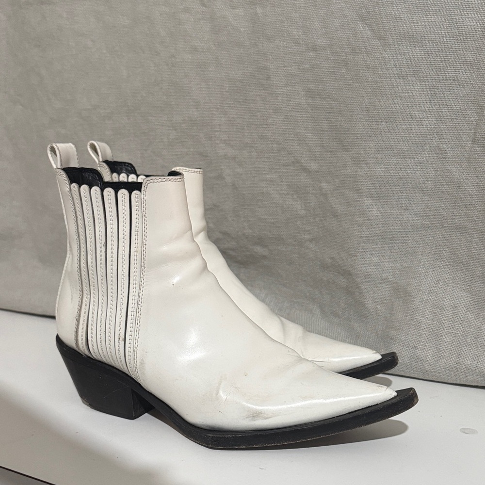 Helmut Lang White Chelsea Cowboy Boots